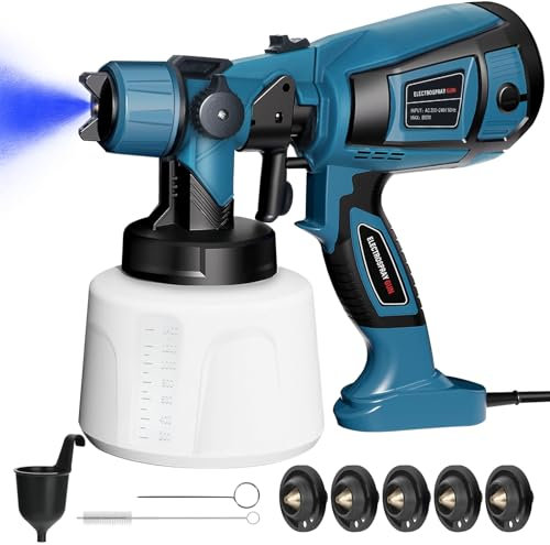 Farbsprühsystem 800W Elektrisches Lackierpistole mit 1400ML Behälter 5 Düsen und 3 Muster Farbsprühgerät, Max 1100 ml/Min HVLP Elektrische Spritzpistole für Gartenzaun, Wände, Möbel, Decke