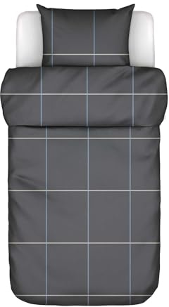 MARC O'POLO Bettwäsche Suvie Anthrazit, 135x200 cm + 1x 80x80 cm - 100% Bio-Baumwollperkal 200TC - Karo Muster