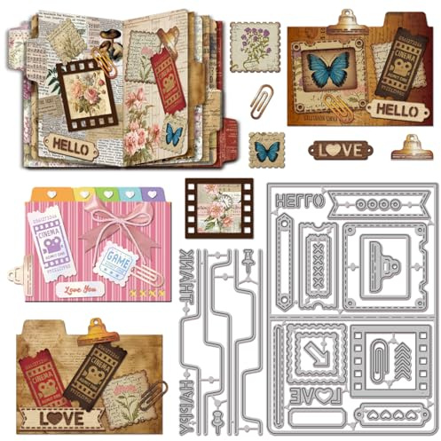 GLOBLELAND Ordner Schieberahmen Stanzformen Etikettenclip Folie Metall Stanzformen Briefmarken Gruß Stanz Und Prägevorlagen Für Scrapbooking Basteln Papierkartenherstellung