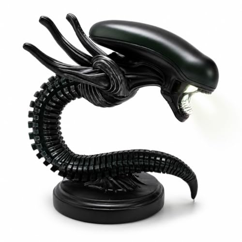 MENDUNER Alien Figur Tischlampe aus Resin 19x8x17cm - Gruselige Sci-Fi LED Nachttischlampe mit sanfter Beleuchtung für Schlafzimmer und Dekoration