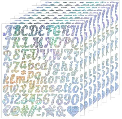 HJZHII 10 Blatt Silber Glänzende Briefkasten Zahlen Buchstaben Aufkleber, Groß Selbstklebende Nummern Wetterfest Buchstaben Sticker Alphabet Aufkleber für Etiketten Scrapbooking Dekoration