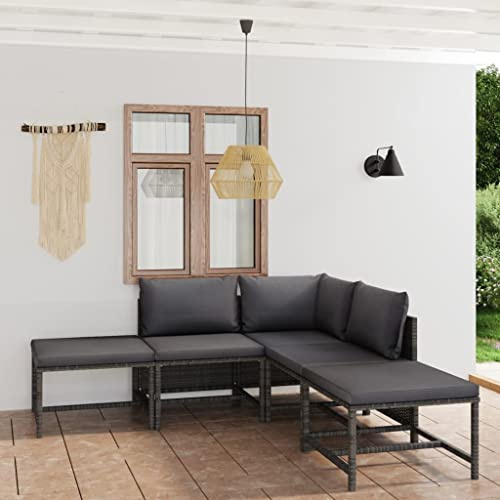 Frdhee Balkonstuhl Gartenmöbel Set,6-TLG. Garten-Lounge-Set mit Kissen Poly Rattan Grau,Balkonset für Hof,Terrasse,Balkon