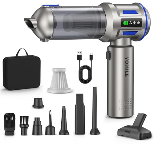 Yomile Aspirabriciole Senza Fili, 27000PA 4 in 1 Aspirapolvere per Auto Portatile,Aspiratore e Soffiatore con Motore Brushless Mini Aspirabriciole Senza Fili Potente per Auto Casa