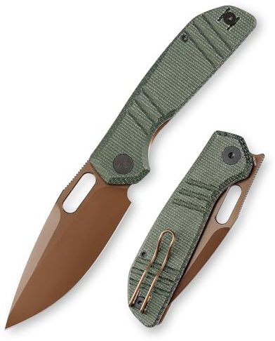 TRIVISA Gecko Taschenmesser, 14C28N Stahl, Roségoldene Klinge Klappmesser, Grüner Micarta Griff, EDC Messer mit Taschenclip für Männer und Frauen, Camping, Survival, Wandern, Gecko-GM
