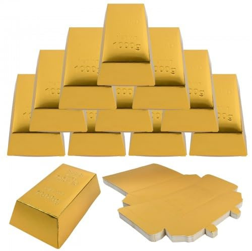 Ziyonix 24 Stück Gefälschte Goldbarren Geschenkbox Goldene Ziegelstein Dekor Schatzboxen Goldbarren Süßigkeiten Boxen Glänzende Künstliche Goldbarren-Geschenkbox für Piratenmottos Partys Schatzsuchen