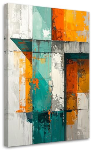 Feeby Wandbild - Wohnzimmer Modern Deko - Türkis Orange Abstrakt - 60x90 1tlg - Bilder Leinwand - Bild auf Leinwand Schlafzimmer - Leinwandbilder für die Wand - Canvas Painting - Fotokunst