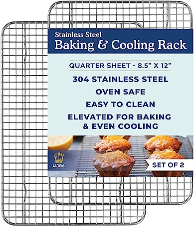 Ultra Cuisine Oven-Safe, Dishwasher-Safe 100% Stainless Steel Cooling & Baking Rack Set - Tight-Wire Bake for Oven Cooking - Heavy Duty - 8.5x12 - Set of 2 - Small Quarter Sheet Pan Cooling Racks