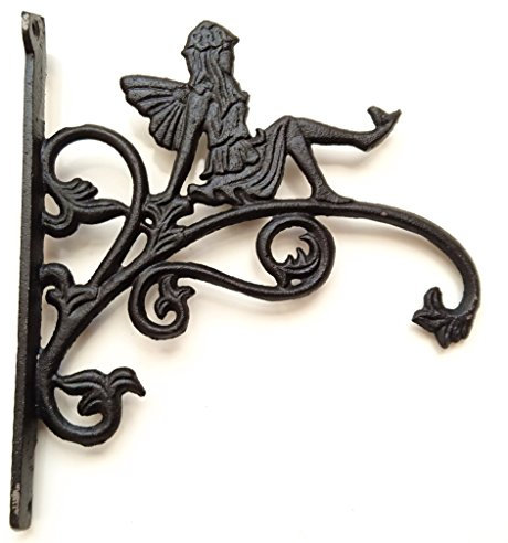 TANGDIAABBCC Spring life Cast Iron Ornate Fairy Hanging Flower Basket Bracket Hook in 3 colours (Black)