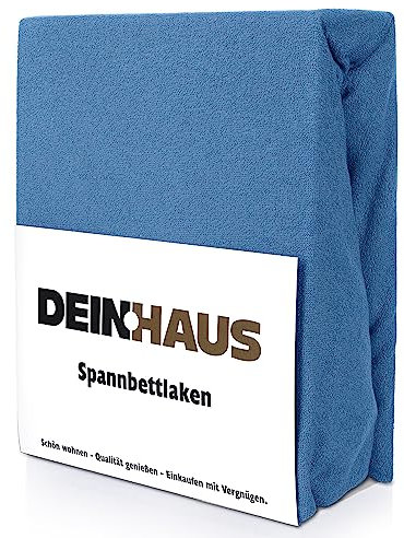 dh dein. haus Drap housse en tissu éponge, coton, Coton, bleu, 160 x 200 cm
