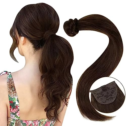 Easyouth Remy Ponytail Echthaar Wrap Around Ponytail Extensions Dunkelbraun Zopf Extension Echthaar Naturlich Braun 40 cm 80g #2