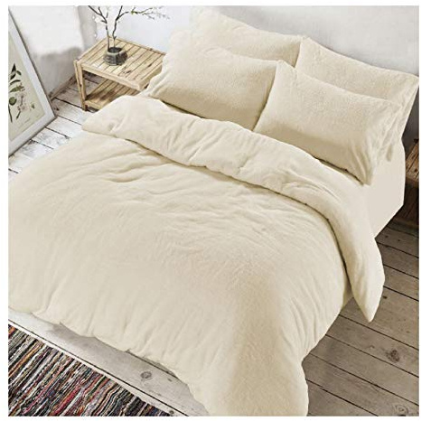 Maria Luxury Bedding & Linen Double Cream Teddy Bear Fleece Fitted Sheet, Soft Warm Cuddle, Extra Deep 40cm