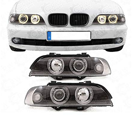 Juego de faros de xenón E39 00 – 03, transparente y negro, ojos de ángel
