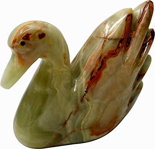 Dekofigur Schwan aus dem Halbedelstein Onyx Marmor, 10 cm Handarbeit, Naturstein Gestein Swan Figur