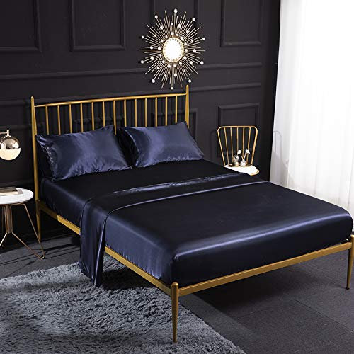 Soothbedding Parure de lit 4 pièces en Satin de Soie avec Drap-Housse en Satin, Drap Plat, taie d'oreiller, Respirante, Douce et Confortable, pour lit King Size Crème