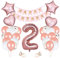 Vicloon 2th Geburtstag Dekorationen, Partydekorationen mit „Happy Birthday Banner, Nummer„2/Sterne-/Herzförmig- Folienballon, 6 Paillettenballons, 18 Latexballons und 2 Bandes für Kinder (Roségold)
