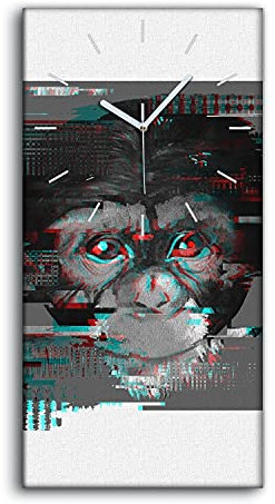 Coloray Uhr auf Leinwand - Weiße Hände - Ohne Tickendes Geräusc Wand Uhr Kunst Dekoration Segeltuch Wohnzimmer - Foto Große AFFE-Glitch-Effekt-Tiere