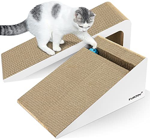 Furjoy Katzen Kratzbrett, Vertikale 2-in-1 Kratzmöbel, Kratzmatte, Lounge, kratzpappe für Katzen mit Katzenminze & Glöckchen [Mehrere Kratzwinkel, 50 x 24 x 20 cm & 37 x 24 x 15 cm]
