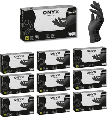 1000 Guanti in Nitrile Neri Taglia L, Senza Polvere, Senza Lattice, Ipoallergenici, Certificati CE conforme alla norma EN455, Guanti per Alimenti, Guanti Monouso
