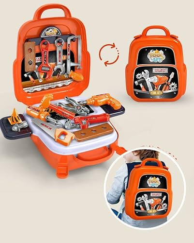 TLHWIN Los niños fingen la Herramienta de construcción Juguete Mochila portátil Conjunto Juego de imaginación Taladro Herramienta Accesorios Juguetes para niños Juego simulado Niños Niñas Regalo