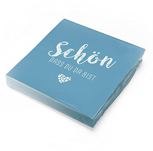 itenga große Servietten Schön dass du da bist aus AIRLAID Linclass - stoffähnlich - 40 x 40cm - für Kommunion Konfirmation Hochzeit Taufe und andere Feiern (12, nordic blue)