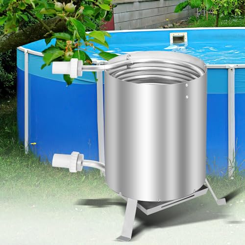 Jopassy Brennholz Poolheizung,100% Edelstahl Poolheizung mit Feuer und Heizspirale, bis zu 300°C,Schwimmbadheizung Ø 32/38 mm Anschluss,mit Feuerfeste Matte und Tablett