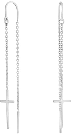 JC Jeweller Carat Damen Einfädel Ohrringe 925 Sterling Silber rhodiniert Zirkonia mit Geschenkbox (Kreuze)