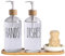 2 Pack Glass Soap Dispenser Bottle with Pump Kitchen Hand Soap Dispenser with Tray and Bamboo Dish Brush 16oz Kitchen Dish Soap Dispenser Set Farmhouse Decor Dish Soap Pump Bottle (White-1)