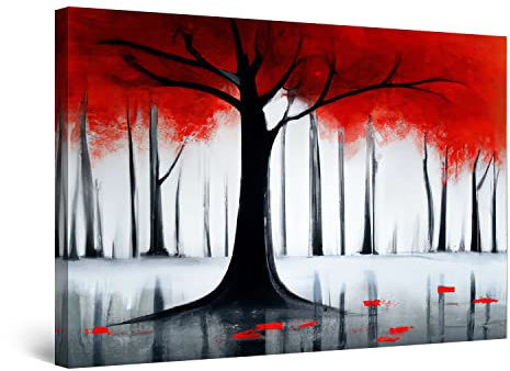 Startonight Impression sur Toile Peinture Parapluie Brillant Arbre Rouge - Tableau Abstrait - Decoration Murale Salon Moderne - Image sur Toile - Grande 80 x 120 cm Idée Cadeau Élégante et Originale