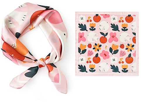 GIMIRO Schal aus imitierter Seide [53 x 53cm] Quadratische Schals Impressionismus-Muster Vintage-Schal für Büroarbeit oder lässigen Bund (Colorful Flowers and Fruits)