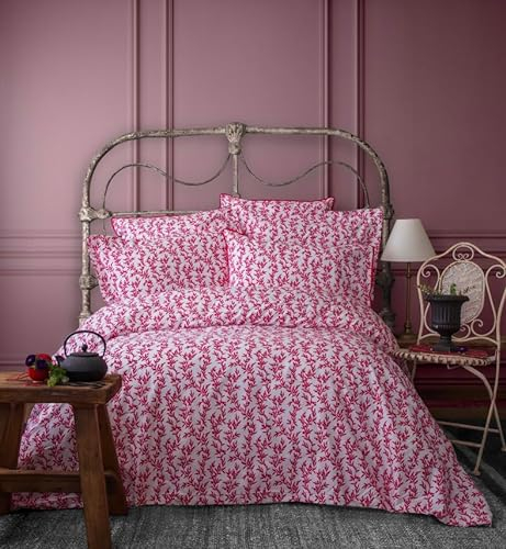 LERUUM Bettwäsche Sets 135x200 Baumwolle Blumen Fruhling Rosa Blätter Pflanzen Muster Bettbezug mit Kissenbezug (Magenta 135x200+80x80cm)