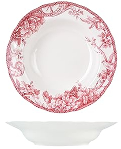 H&H Primrose Set 6 Piatti Fondi, in Porcellana, Rosso e Bianco, 22.5cm, Stile Inglese