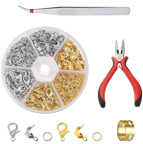 460 Stück Kettenglieder-Biegeringe mit Spitzzange, Pinzette und Verschlüssen, Verschlussverschlüsse, Schmuckverschlüsse, silberne, goldene Armbandverschlüsse für DIY-Armbandschmuck