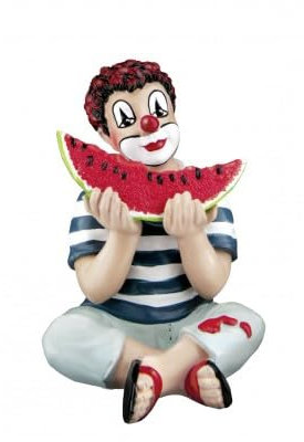 GILDE Gildeclown Deko Figur Clown 'Sommer Snack' - Clownfigur sitzend mit Melone - Mehrfarbig Höhe 8 cm