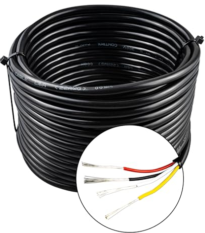 URCIANOW Elektrischer Draht 22 AWG 4 Leiter 0,3mm² PVC-Kordel verseilt Kupferdraht verzinnt (22/4 AWG 10M) - Schwarz