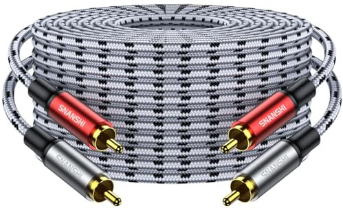 SNANSHI RCA Cable 25FT- 2RCA Male to 2RCA Male Stereo Audio Cable Nylon Braided, Double Shielded RCA to RCA Audio Cable for Home Theater Amplifier Hi-Fi System Car Audio Speaker
