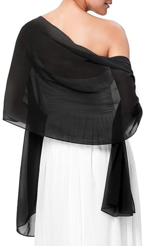 MELLIEX Chiffong Sjal för Kvinna, Svart Scarf Foulard Lätt Pashmina för Party, Strand, Daglig Användning, 200 x 85 cm