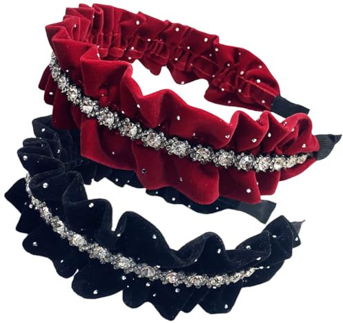 scicent Haarreifen 2 Stück Haarband Samt Haarreif mit Perle Stirnband Damen Breit Headband Elegant Haarbänder Perlenstirnband Haarschmuck für Frauen (Burgunderrot+Schwarz) - 15720