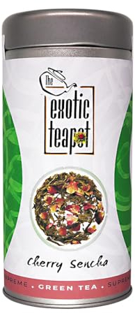The Exotic Teapot – Supreme Cherry Sencha, 125g Tin, Sakura Loose Green Tea with Rose Blossoms