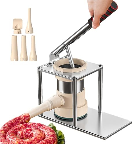 Stainless Steel Sausage Stuffer | Sausage Filling Machine | Meat Sausage Maker | Kitchen Stuffing Maker Meat Stuffer with Stuffing Nozzles Sausages Making Equipment Stainless Steel Sausages Filler