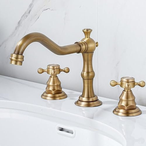 ZYCDP Robinet 3 Trous Lavabo Salle de Bain Robinet Mitigeur de Lavabo avec Deux Poignées et Trois Trous, Antique