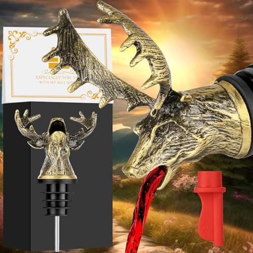 LULLEA Hirschkopf 2-in-1 Weinflaschenverschluss und Ausgießer, Geschenke für Jäger, Geschenke für Männer Frauen Papa Jäger, Herrengeschenke am Weihnachten Vatertag Geburtstag Valentinstag
