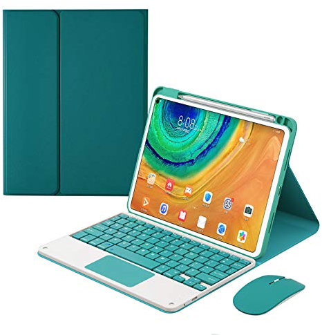 Bueuwe Custodia con Tastiera per Huawei Matepad PRO 10.8 con Touchpad, Cover in Pelle con Tastiera Retroilluminata Rimovibile con Portapenne,Deep Green,No Backlit
