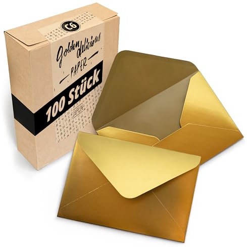 Japun – Briefumschläge (100 Stück) aus Papier, Kuvert, Umschlag ohne Fenster - DIN C6-162 x 114 mm - gold