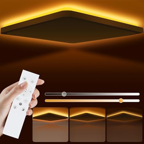 Psatfito G LED Deckenleuchte, 24W 3200LM 30cm Dimmbar mit Fernbedienung 3000K-6500K, Memory Dimmbar Smart Badleuchte Hintergrundbeleuchtung, Geeignet für Küche, Schlafzimmer, Weiß Quadrat
