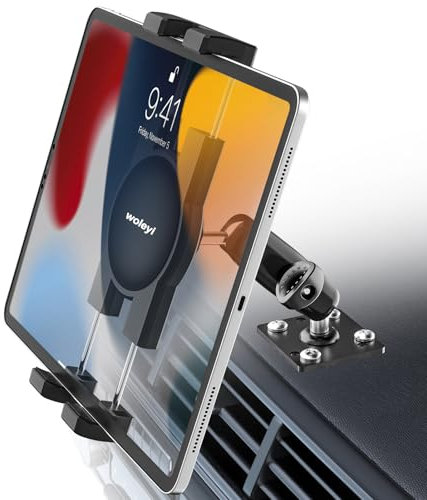 Support Tablette Tableau de Bord Voiture avec Base de Perçage, Support Tablette pour Véhicule Camion Caravan pour iPad Mini Air Pro, Galaxy, Kindle, Téléphones, 4–13 Convient pour Fixation Mural