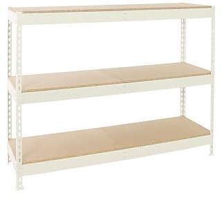 PROREGAL Schwerlastregal MID Wood YETI Three | HxBxT 150x150x60cm | Fachlast 400kg | Weiß Standregal Werkstattregal Lagerregal Kellerregal