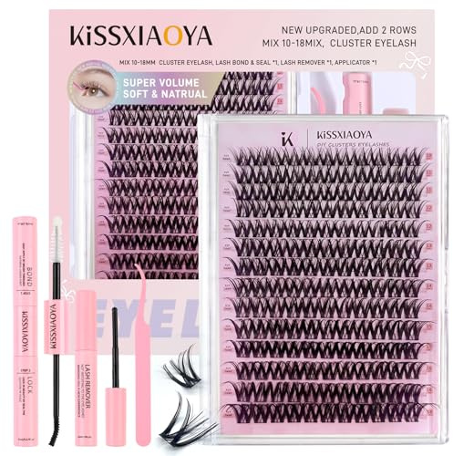 LYMYBETY 154Pcs Individual Eyelashes Kit D Curl 10-18mm Lash Clusters with Lash Bond & Seal & Remover &Tweezers DIY Eyelash Extensions for DIY at Home(HY-1 KIT, 10-18mm)
