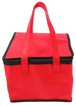 Healeved Isolierte Thermotasche für Pizza und Meeresfrüchte Wiederverwendbare Kühltasche aus Vliesstoff und Aluminiumfolie 27X27X20cm Rote Lebensmittel Transporttasche mit Griff