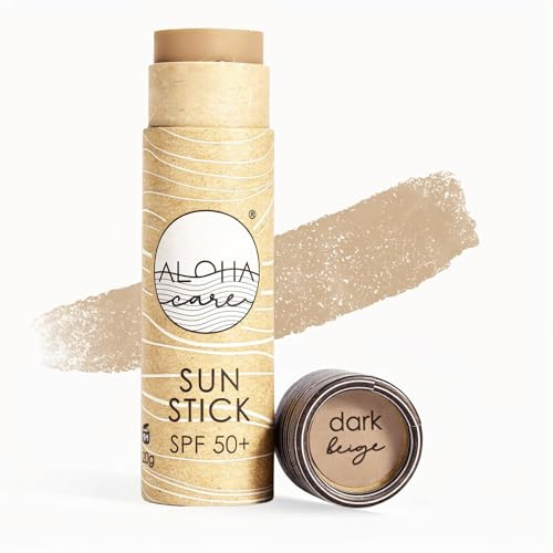 Aloha Plastic-Free Surf Sunblock · Mineral Tinted Sunscreen Stick for Face SPF 50+ · Water-resistant & Reef Safe · 20g (Dark Beige)