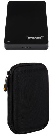 Intenso Memory Case 500 GB Externe Festplatte (6,35 cm (2,5 Zoll) 5400 U/min, 8 MB Cache, USB 3.0) schwarz & Amazon Basics Schutzhülle für externe Festplatten